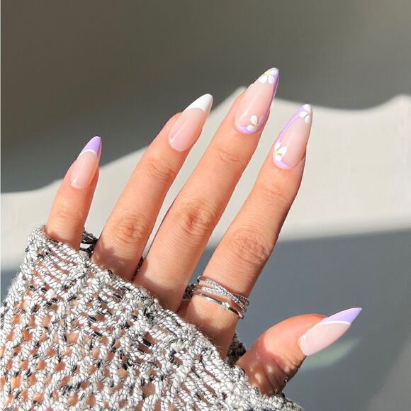 24 pcs Acrylic French Almond Press On Nail Set Reusable - Picture 8 of 8